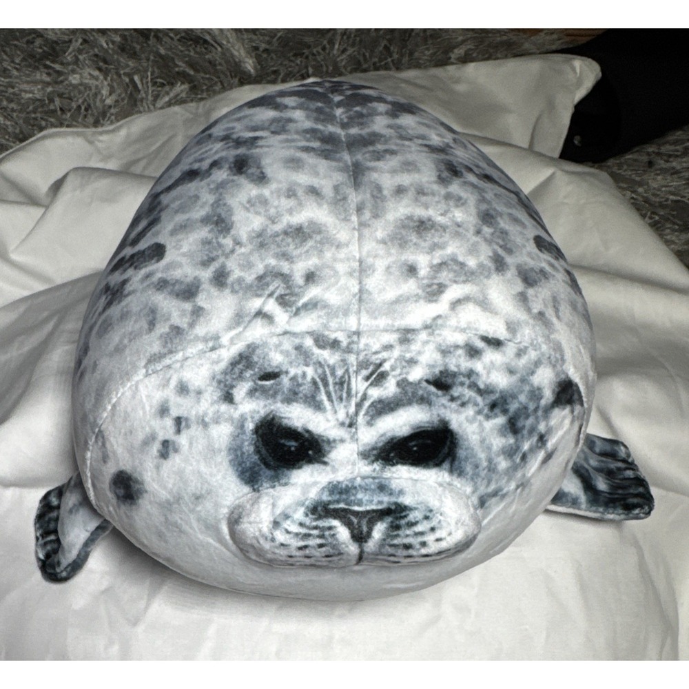 Chubby Blob Spotted Seal Pillow Stuffed Animal Plush Ocean Toy 13" White Gray